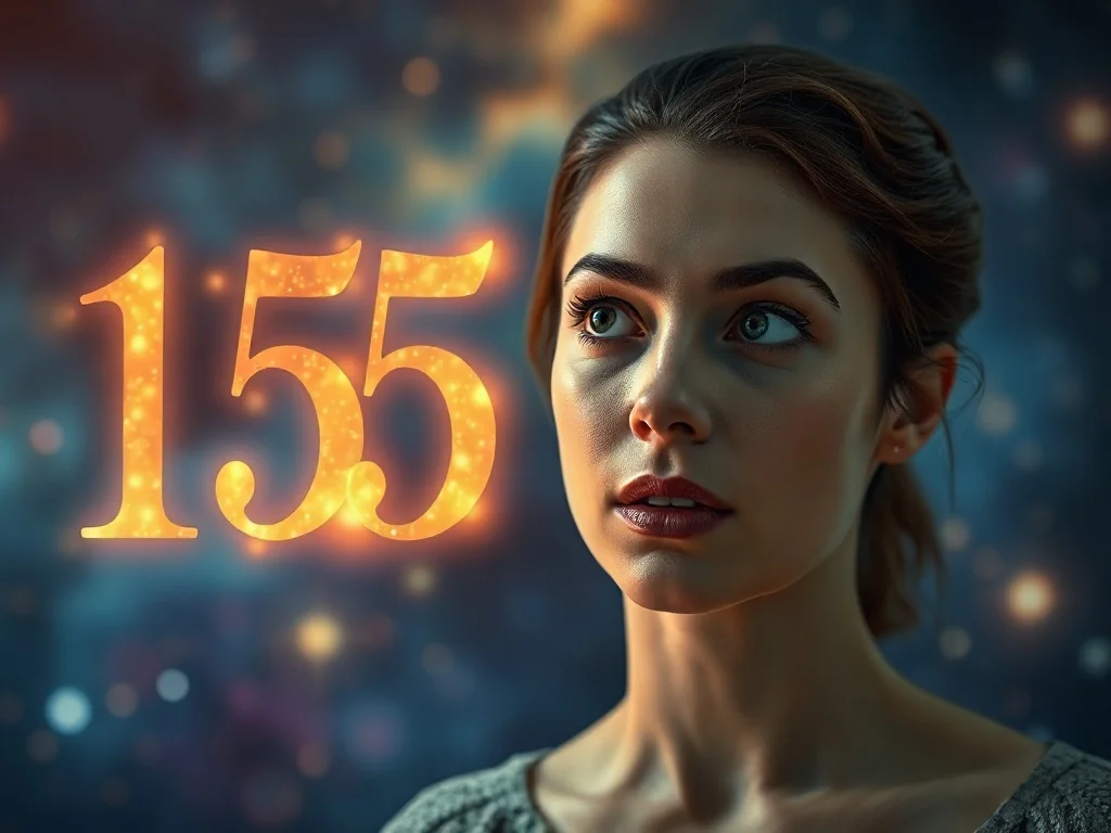 Kobieta z zaciekawieniem wpatruje się w unoszącą się w powietrzu, świetlistą liczbę 1551 na tle kosmicznej mgławicy.
